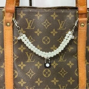 Pearl and Silver Bag Charm Chain,  Top Handle, Extender, Keychain Speedy